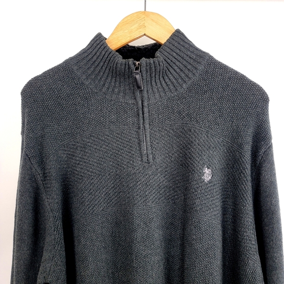 NWT US Polo Assn Pullover Quarter Zip High Neck Textured Sweater Faux Sherpa* - Picture 2 of 14